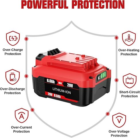 BATTOOL 2Pack 8.0Ah Replacement Craftsman 20V Battery and Charger Set for V20 Series CMCB202 CMCB204 CMCB205 CMCB206 CMCB201 CMCB100 CMCB124 Cordless Tools with CMCB104 Craftsman 20V Battery Charger in Kuwait
