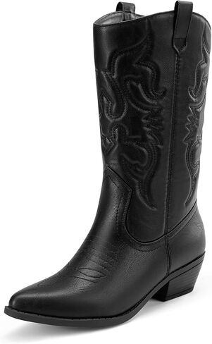 DREAM PAIRS Women's Cowboy Boots Pull On Cowgirl Boots | Mid Calf Western Boots, Available in Regular and Wide Calf in Kuwait