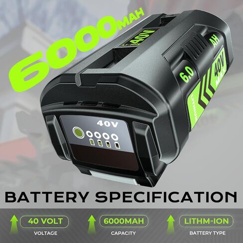 6.0Ah Battery Replace for Ryobi 40V Battery Compatible with Ryobi 40 Volt OP4026A OP4015 OP4040 OP40201 OP4050A OP40261 OP4030 OP4060 Power Tools (Black) in Kuwait