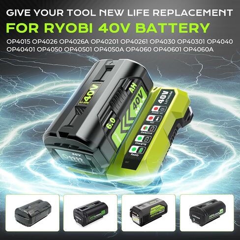 6.0Ah Battery Replace for Ryobi 40V Battery Compatible with Ryobi 40 Volt OP4026A OP4015 OP4040 OP40201 OP4050A OP40261 OP4030 OP4060 Power Tools (Black) in Kuwait