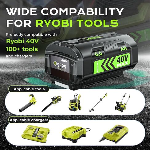 6.0Ah Battery Replace for Ryobi 40V Battery Compatible with Ryobi 40 Volt OP4026A OP4015 OP4040 OP40201 OP4050A OP40261 OP4030 OP4060 Power Tools (Black) in Kuwait