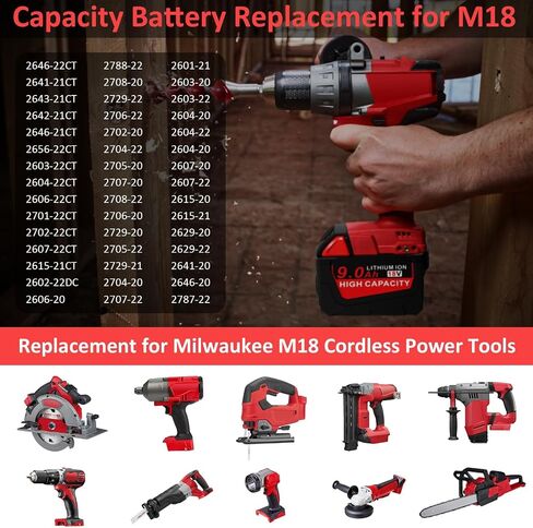 18V 9.0Ah Replace Battery for All Milwaukee MK18 MK18B Battery 48-11-1850 48-11-1840 48-11-1852 48-11-1815 Cordless Power Tools, 2Packs in Kuwait