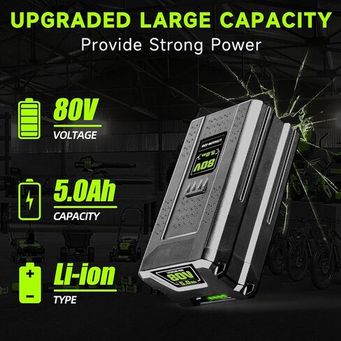 FERRYBOAT Upgraded 5000mAh 80V GBA80200 Replacement for Greenworks 80V Battery GBA80250 GBA80500 GBA80400 Compatible with Greenworks 80V Max Series with LED Power Indicator in Kuwait
