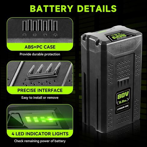 FERRYBOAT Upgraded 5000mAh 80V GBA80200 Replacement for Greenworks 80V Battery GBA80250 GBA80500 GBA80400 Compatible with Greenworks 80V Max Series with LED Power Indicator in Kuwait