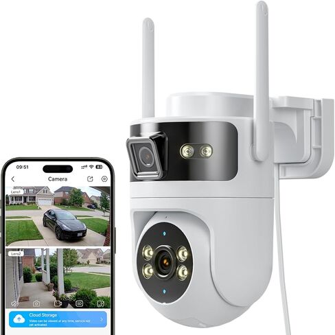 LongPlus Security Camera Outdoor 4MP WiFi Dual-Lens Sync Camera | Dual-Lens Sync, Auto Tracking, AI Person Detection, Siren Alarm, Two-Way Audio, Color Night Vision 65ft in Kuwait