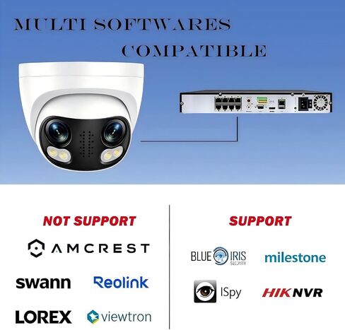 Panoramic 8MP 4K Dual Lens PoE IP Security Outdoor Camera 180 Degree Wide Angle, 24/7 Full Color Night Vision, Metal Casing, H265, IP66, NVR or Windows PC Required, PoE IP Camera, NDAA Compliant in Saudi Arabia