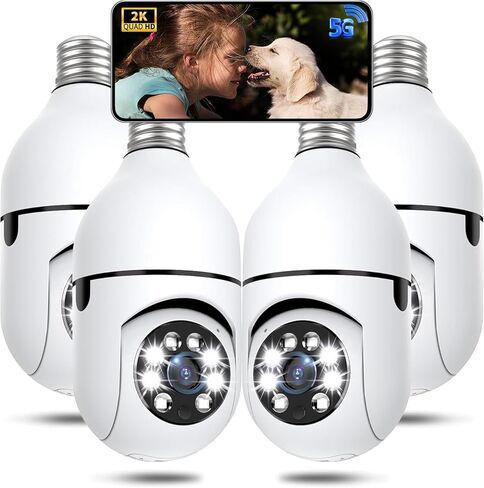 Light Bulb Camera Outdoor, 5GHz & 2.4GHz WiFi 2K Wireless Security Camera with 360° PTZ, AI Human Detection, Motion Tracking, Color Night Vision, 2-Way Talk, Screw-In Light Socket Camera 4Pack in Kuwait