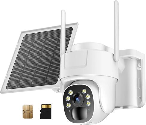 KKB 4G LTE Cellular Security Camera, No WiFi Security Camera Outdoor Built-in SIM Card Unlimited Data Plan, Solar Powered, 2K Wireless Cam Color Night Vision, PIR Motion Sensor, 355° View, 2 Way Talk in Kuwait