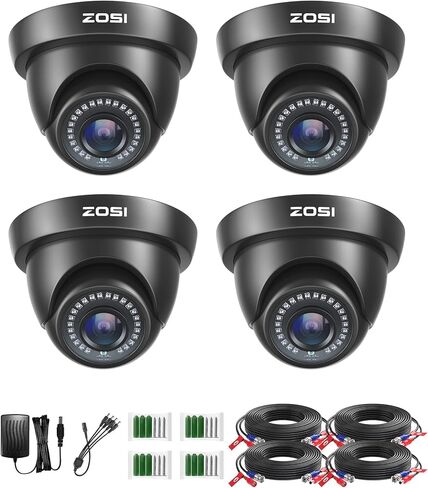 ZOSI 4 Pack 1080p 2MP HD-TVI Dome Security Camera Outdoor Indoor, 1920TVL | Weatherproof CCTV Dome Camera, 24PCS LEDs, 80ft IR Night Vision, 90° View Angle, Metal Plastic Housing in Kuwait