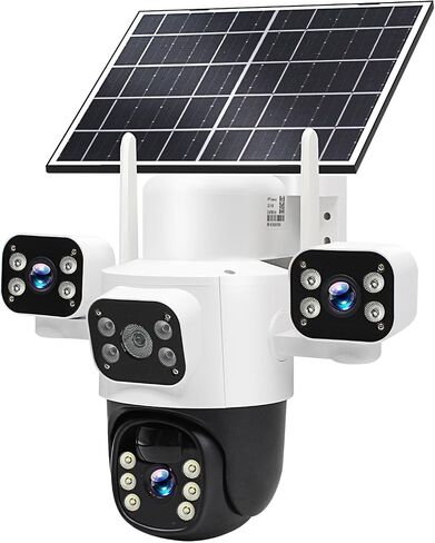 Triple-Lens Solar Camera Wireless Outdoor PIR Human Detect and Auto Track | Triple Lenses Linkage+PTZ 360º Coverage, 7.5W Solar Panel+8000mAh Built-in Battery, No Monthly Subcription Fee Local Storage in Kuwait