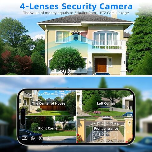 Triple-Lens Solar Camera Wireless Outdoor PIR Human Detect and Auto Track | Triple Lenses Linkage+PTZ 360º Coverage, 7.5W Solar Panel+8000mAh Built-in Battery, No Monthly Subcription Fee Local Storage in Saudi Arabia