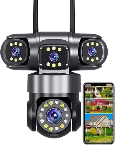 Triple-Lens Solar Camera Wireless Outdoor PIR Human Detect and Auto Track | Triple Lenses Linkage+PTZ 360º Coverage, 7.5W Solar Panel+8000mAh Built-in Battery, No Monthly Subcription Fee Local Storage in Saudi Arabia