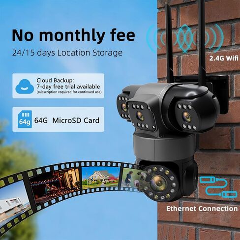 Triple-Lens Solar Camera Wireless Outdoor PIR Human Detect and Auto Track | Triple Lenses Linkage+PTZ 360º Coverage, 7.5W Solar Panel+8000mAh Built-in Battery, No Monthly Subcription Fee Local Storage in Saudi Arabia