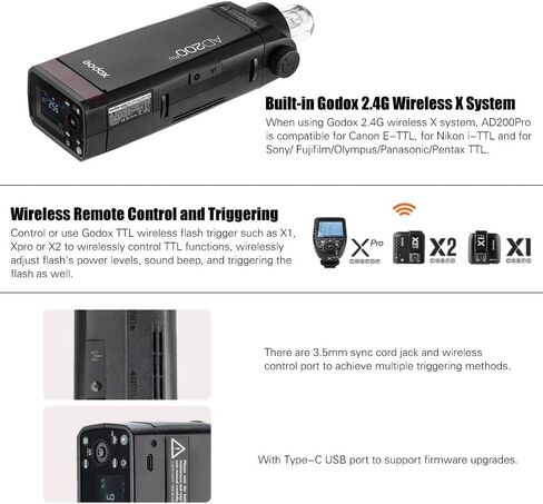 Godox AD200Pro Pocket Flash 2.4G TTL Flash (Speedlite/Bare Bulb) Flash Strobe 1/8000s HSS Monolight with 2900mAh Lithium Battery 200WS for Nikon Sony Fujifilm Olympus Panasonic Pentax Canon Cameras in Saudi Arabia