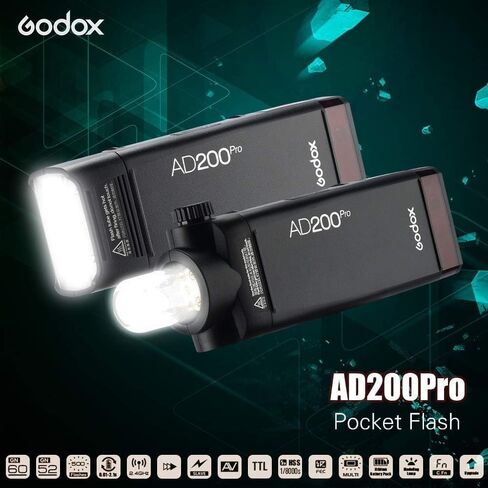 Godox AD200Pro Pocket Flash 2.4G TTL Flash (Speedlite/Bare Bulb) Flash Strobe 1/8000s HSS Monolight with 2900mAh Lithium Battery 200WS for Nikon Sony Fujifilm Olympus Panasonic Pentax Canon Cameras in Saudi Arabia