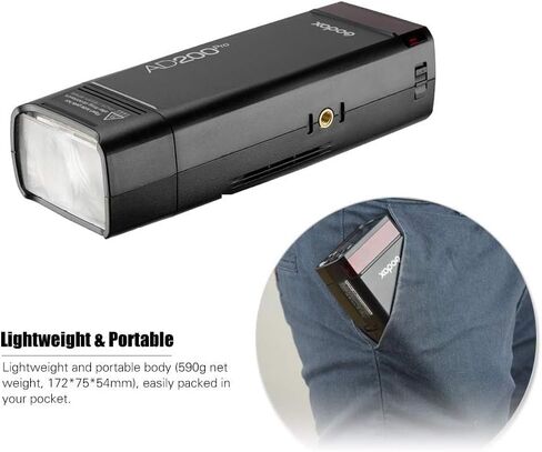 Godox AD200Pro Pocket Flash 2.4G TTL Flash (Speedlite/Bare Bulb) Flash Strobe 1/8000s HSS Monolight with 2900mAh Lithium Battery 200WS for Nikon Sony Fujifilm Olympus Panasonic Pentax Canon Cameras in Saudi Arabia