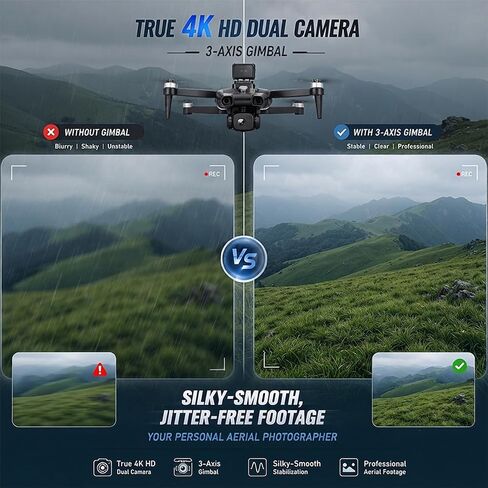Drones with camera for adults 4K ,Obstacle Avoidance Drone with GPS Auto Return, Foldable Quadcopter Under 249g with 3-Axis Gimbal, Dual Cameras, HD Screen Controller, Follow Me, 40 Min Flight Time, Beginner Friendly in Kuwait