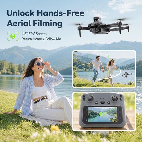 Drones with camera for adults 4K ,Obstacle Avoidance Drone with GPS Auto Return, Foldable Quadcopter Under 249g with 3-Axis Gimbal, Dual Cameras, HD Screen Controller, Follow Me, 40 Min Flight Time, Beginner Friendly in Kuwait