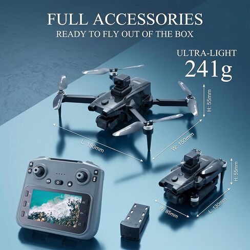 Drones with camera for adults 4K ,Obstacle Avoidance Drone with GPS Auto Return, Foldable Quadcopter Under 249g with 3-Axis Gimbal, Dual Cameras, HD Screen Controller, Follow Me, 40 Min Flight Time, Beginner Friendly in Kuwait