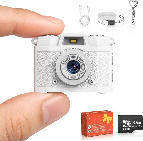 Retro Mini Keychain Digital Camera: 1080P Pocket-Size Video Camera | Built-in Flash and 5 Vintage Filters, with 32GB Card, 1.47’’ HD Display, USB-C Rechargeable, for Teens Y2K Travel Party Vlog in Kuwait