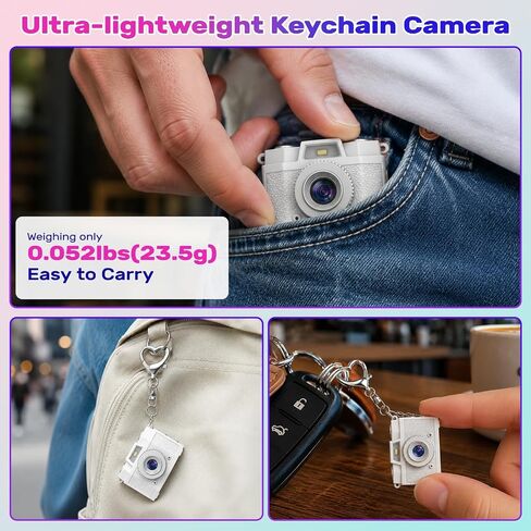 Retro Mini Keychain Digital Camera: 1080P Pocket-Size Video Camera | Built-in Flash and 5 Vintage Filters, with 32GB Card, 1.47’’ HD Display, USB-C Rechargeable, for Teens Y2K Travel Party Vlog in Kuwait