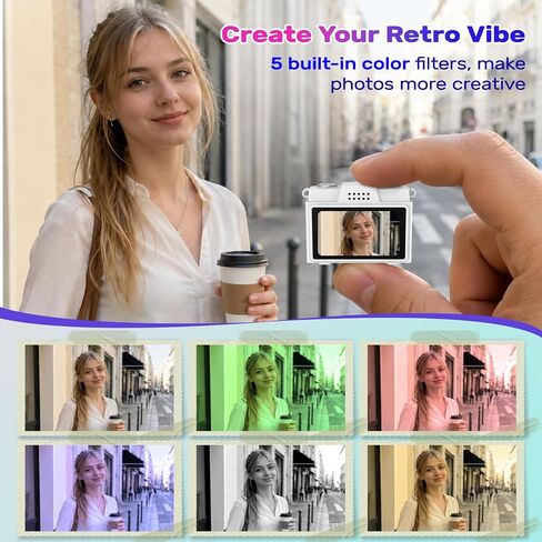Retro Mini Keychain Digital Camera: 1080P Pocket-Size Video Camera | Built-in Flash and 5 Vintage Filters, with 32GB Card, 1.47’’ HD Display, USB-C Rechargeable, for Teens Y2K Travel Party Vlog in Kuwait