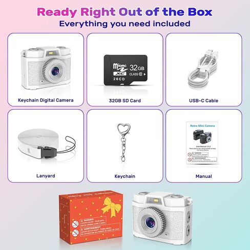 Retro Mini Keychain Digital Camera: 1080P Pocket-Size Video Camera | Built-in Flash and 5 Vintage Filters, with 32GB Card, 1.47’’ HD Display, USB-C Rechargeable, for Teens Y2K Travel Party Vlog in Kuwait
