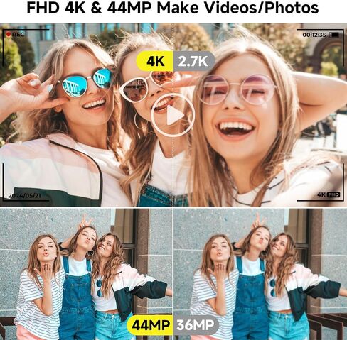 Digital Camera, FHD 4K 44MP Digital Camera, 16X Digital Zoom, Digital Point and Shoot Camera with 3-LED Fill Lights, 64GB SD Card, Compact Camera for Kids Teen Boys Girls, Black in Kuwait