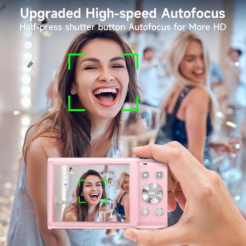 4K Digital Camera, 16X Digital Zoom, Autofocus 48MP Vlogging Camera, Pink | Compact Point and Shoot Portable Digital Camera for Teens, Adults, and Beginners with 32GB Card, 2 Batteries, Lanyard in Kuwait