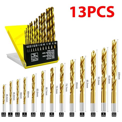 13Pcs Titanium Plated Twist Drill Bits Metal Wood DIY Drilling Tool Set in Kuwait
