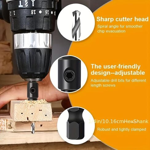 5-Piece Woodworking Drill Bits with Counter Sink, Hex Shank HSS Pilot Hole Reamer Set #5-12 with Wrench for Carpentry Furniture Project in Kuwait
