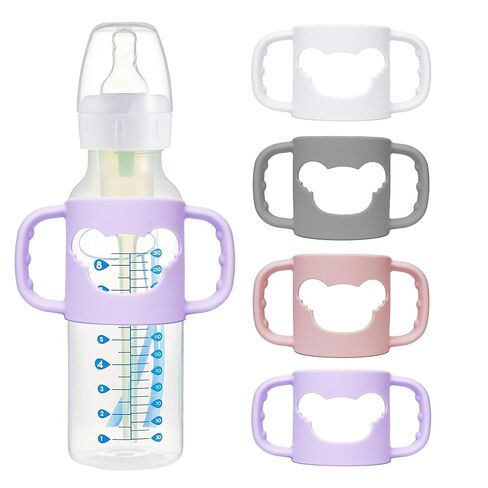 4 Pack Silicone Baby Bottle Handles for Dr. Brown's Narrow & Wide Baby Bottles Hoder, Easy Grip Self-Feeding Universal Bottle Handle, BPA-Free, 100% Silicone, White, Gray, Pink, Purple in Kuwait