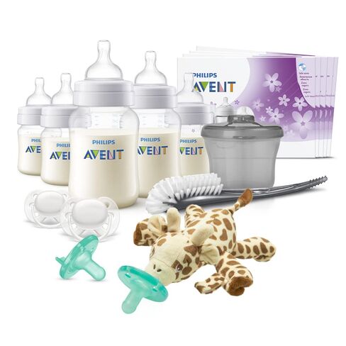 Philips Avent Anti-Colic Baby Bottle with AirFree Vent Essentials Gift Set | Reduces Colic, Gas & Reflux, AirFree Vent, Upright Feeding, BPA-Free, 5 Bottles, Pacifiers, Sterilizer Bags, SCD308/02 in Kuwait
