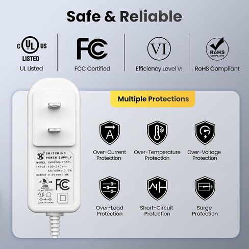 UL 9V 1A Horizontal 10FT/3M Power Supply Adapter for Tapo, 20AWG Replacement 9W 1000mA 0.6A 600mA AC/DC Cord for C200, C210, C100, C310, C320WS, and More Devices in Kuwait