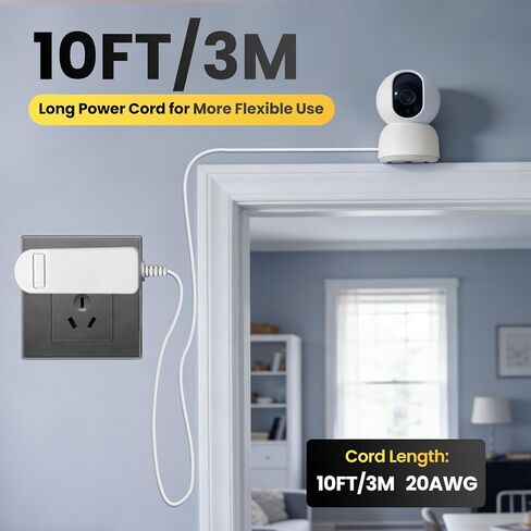 UL 9V 1A Horizontal 10FT/3M Power Supply Adapter for Tapo, 20AWG Replacement 9W 1000mA 0.6A 600mA AC/DC Cord for C200, C210, C100, C310, C320WS, and More Devices in Kuwait