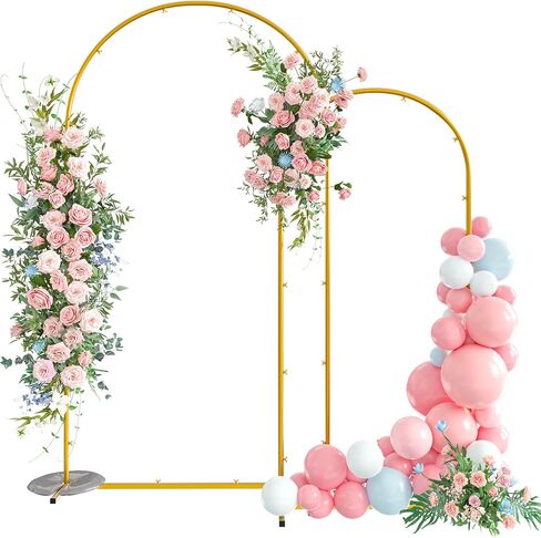 Snughome Arch Backdrop Stand, Set of 2 Metal Balloon Arch Stand (7.2FT+6FT), Gold Wedding Arch Frame for Party, Baby Shower, Holiday, Ideal for Balloon Flower in Kuwait