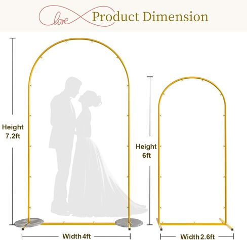 Snughome Arch Backdrop Stand, Set of 2 Metal Balloon Arch Stand (7.2FT+6FT), Gold Wedding Arch Frame for Party, Baby Shower, Holiday, Ideal for Balloon Flower in Kuwait