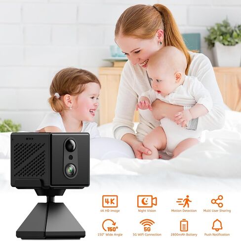 Mini 4K Wireless Camera WIFI Indoor Home Security Camera Outdoor 2.4G/5G WIFI Camera,House WiFi Nanny Cam,Small Home Tiny Cameras with 30-100 Days Standby Battery Life,Night Vision, AI Human Detection in Kuwait