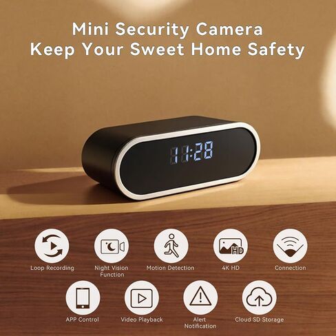 Wireless WiFi Mini Camera with Clock for for Outdoor/Indoor, Security Camera with AI Motion Detection,Night Vision,Easy to Use & Install in Kuwait