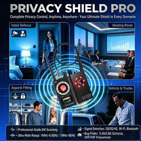 LBO Professional Hidden Camera Detector, AI Anti-Spy Camera RF Signal Finder & WiFi Scanner Hidden Bug Listening Devices Privacy Pen Detector for GPS Trackers Office/Car Security Hotel Safety in Saudi Arabia