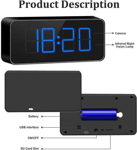 Hidden Camera Clock 1080P HD Wireless Spy Camera for Indoor Security WiFi Nanny Cam with Motion Detection and Night Vision in Kuwait