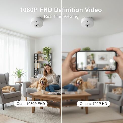 WiFi Hidden Camera Smoke Detector Cam 1080P HD with Remote View | Built-in 5000mAh Battery, Low Power Consumption, Smart PIR Motion Detection, 940nm IR Night Vision,No Audio in Kuwait