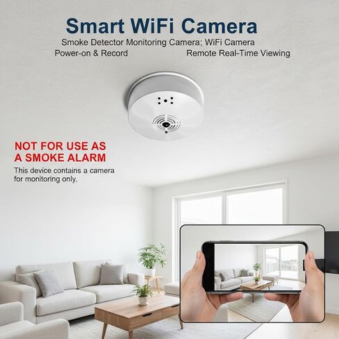 WiFi Hidden Camera Smoke Detector Cam 1080P HD with Remote View | Built-in 5000mAh Battery, Low Power Consumption, Smart PIR Motion Detection, 940nm IR Night Vision,No Audio in Kuwait