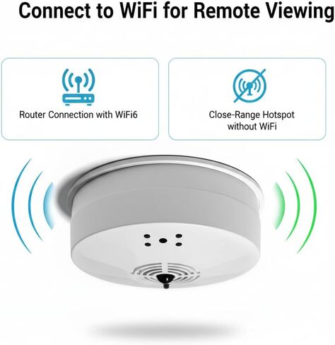 WiFi Hidden Camera Smoke Detector Cam 1080P HD with Remote View | Built-in 5000mAh Battery, Low Power Consumption, Smart PIR Motion Detection, 940nm IR Night Vision,No Audio in Kuwait