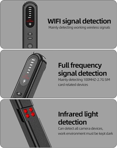 Hidden Camera Detector, Portable Anti-Spy Camera Finder with IR Lens Scanner, Wireless Rechargeable Bug Listening Device for Hotel, Office, Car, Rental House in Kuwait