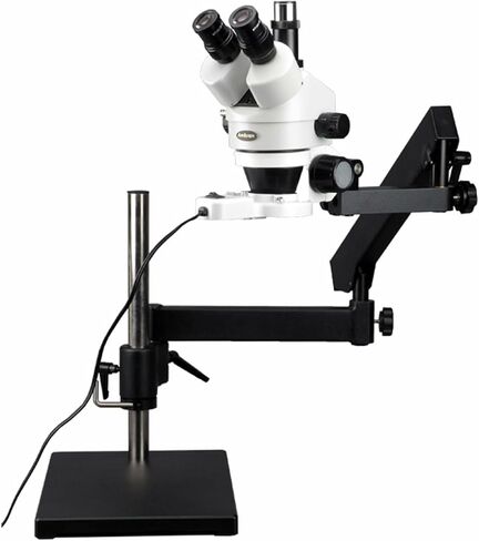 AmScope SM-7TX-FRL Professional Trinocular Stereo Zoom Microscope, WH10x | 3.5X-45X Magnification Range 76mm Stereo Microscope Holder Ring 360° Multi-Axis Head Rotation Includes 0.5X Barlow in Kuwait