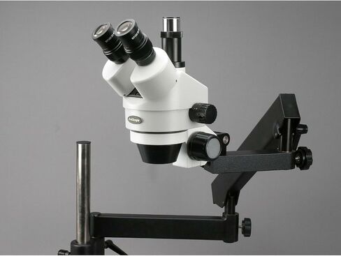 AmScope SM-7TX-FRL Professional Trinocular Stereo Zoom Microscope, WH10x | 3.5X-45X Magnification Range 76mm Stereo Microscope Holder Ring 360° Multi-Axis Head Rotation Includes 0.5X Barlow in Kuwait