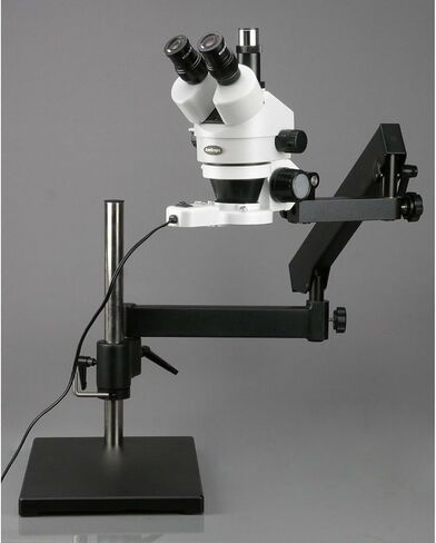 AmScope SM-7TX-FRL Professional Trinocular Stereo Zoom Microscope, WH10x | 3.5X-45X Magnification Range 76mm Stereo Microscope Holder Ring 360° Multi-Axis Head Rotation Includes 0.5X Barlow in Kuwait