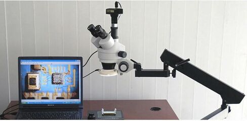 AmScope SM-7TX-FRL Professional Trinocular Stereo Zoom Microscope, WH10x | 3.5X-45X Magnification Range 76mm Stereo Microscope Holder Ring 360° Multi-Axis Head Rotation Includes 0.5X Barlow in Kuwait