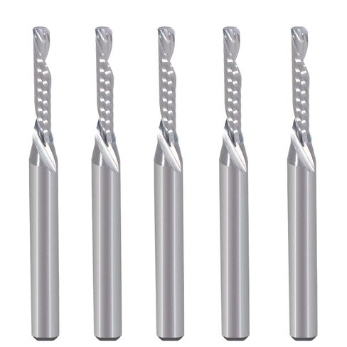 1/8 Inch Down Cut Single Flute (O Flute) Spiral End Mill CNC Router Bits,with 1/16 Inch Cutting Dia，5/16 Inch Cutting Length for Acrylic PVC MDF Wood Pack of 5 in Kuwait